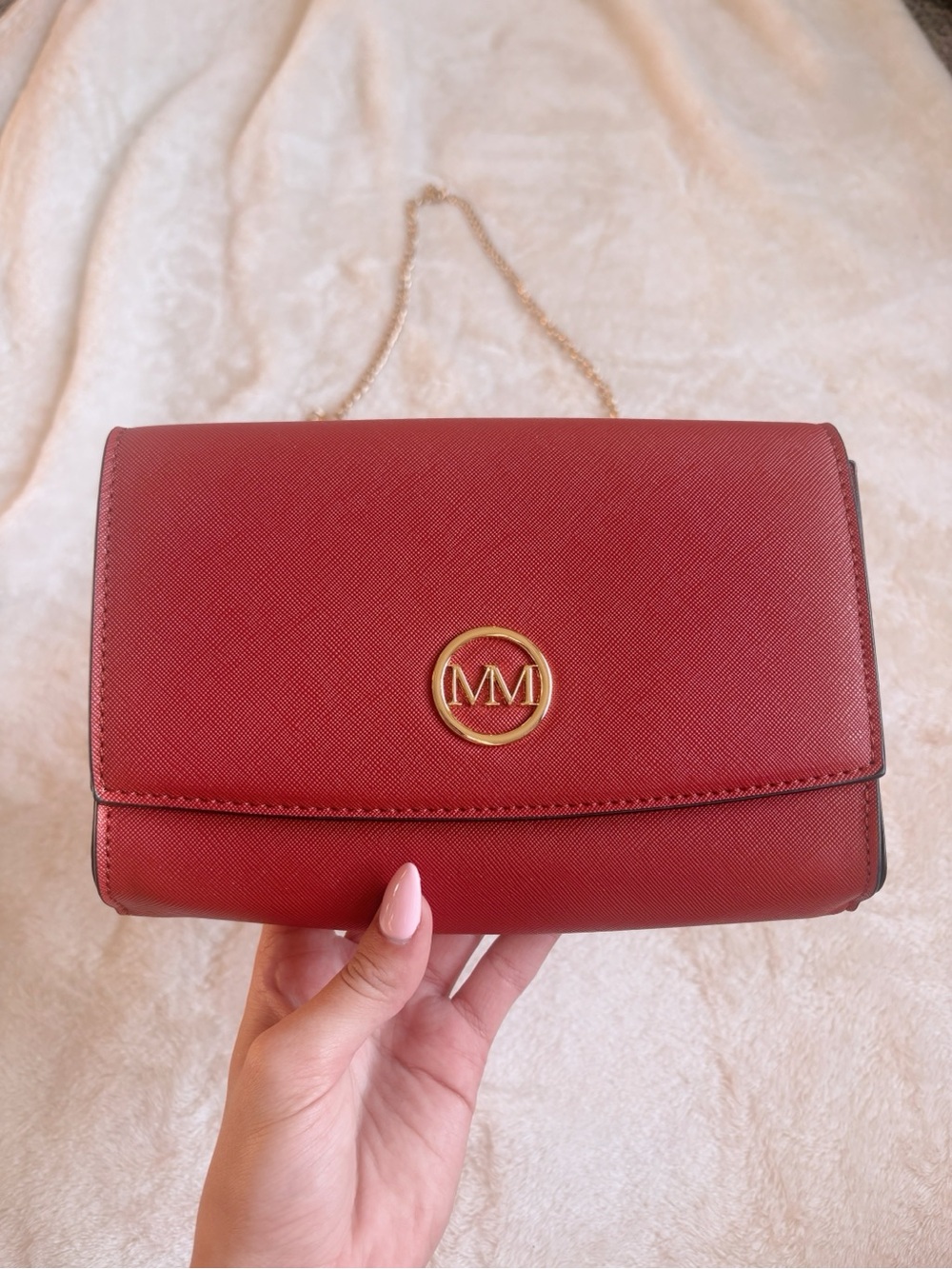 Marilyn Monroe Red Saffiano Crossbody with Gold MM Emblem